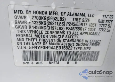 2010 Honda Pilot Touring z USA, uszkodzony, nr VIN 5FNYF3H94AB015822